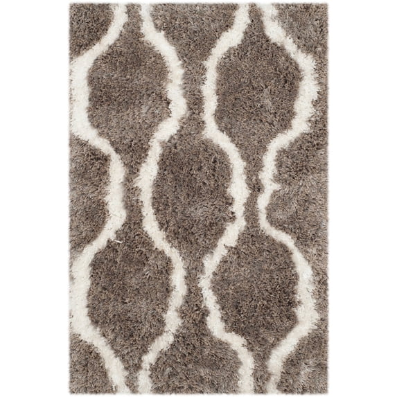 SAFAVIEH Barcelona Melinda Geometric Shag Area Rug, Silver/Ivory, 3' x 5'
