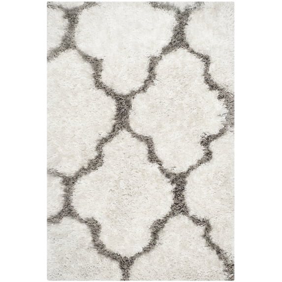 SAFAVIEH Barcelona Mira Geometric Shag Area Rug, Ivory/Silver, 2' x 3'