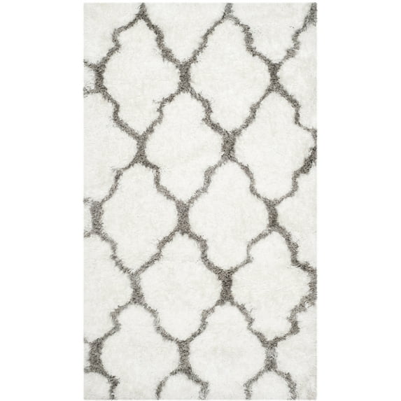 SAFAVIEH Barcelona Mira Geometric Shag Area Rug, Ivory/Silver, 3' x 5'