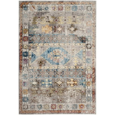 SAFAVIEH Barcelona Mira Geometric Shag Area Rug, Ivory/Silver, 5' x 5' Round