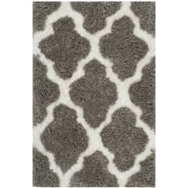 SAFAVIEH Barcelona Mira Geometric Shag Area Rug, Silver/Ivory, 3' x 5'