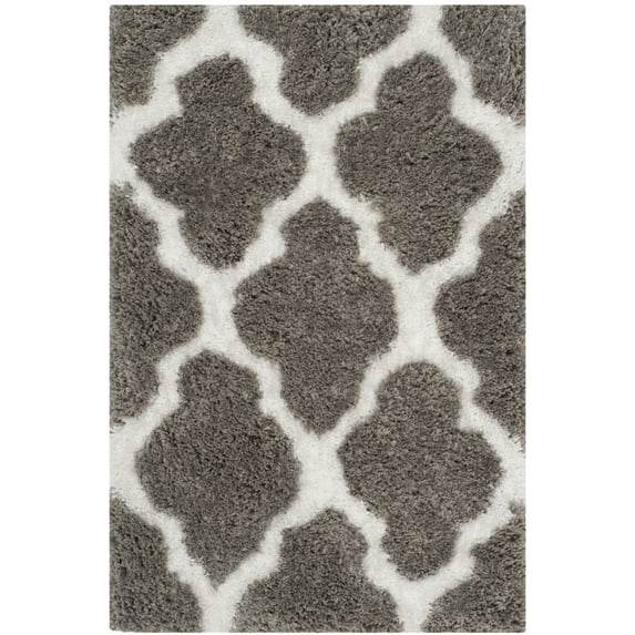 SAFAVIEH Barcelona Mira Geometric Shag Area Rug, Silver/Ivory, 3' x 5'