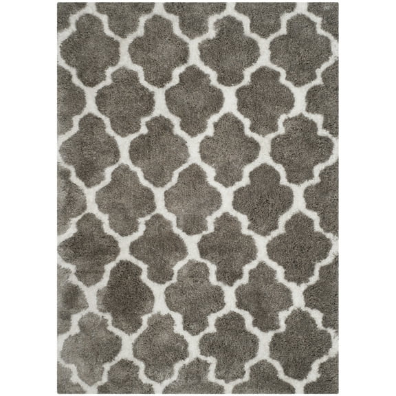 SAFAVIEH Barcelona Mira Geometric Shag Area Rug, Silver/Ivory, 4' x 6'