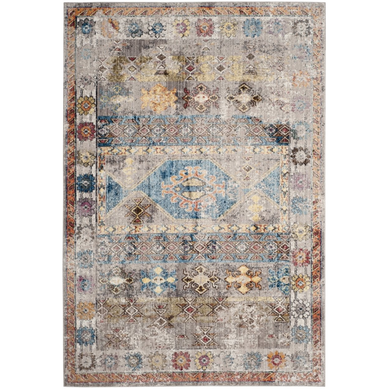 Hand-Tufted Silver and Ivory Geometric Shag Runner Rug