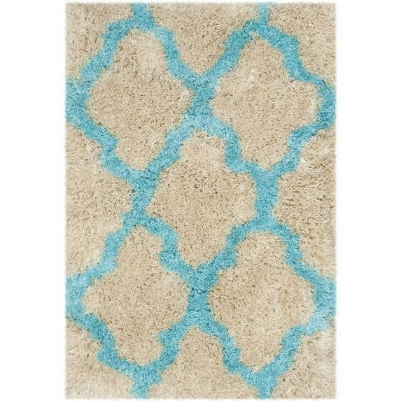SAFAVIEH Barcelona Shag Mira Geometric Area Rug, Cream/Blue, 2' x 3'