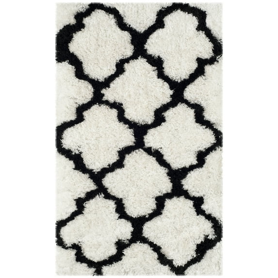SAFAVIEH Barcelona Shag Mira Geometric Area Rug, Ivory/Black, 3' x 5'