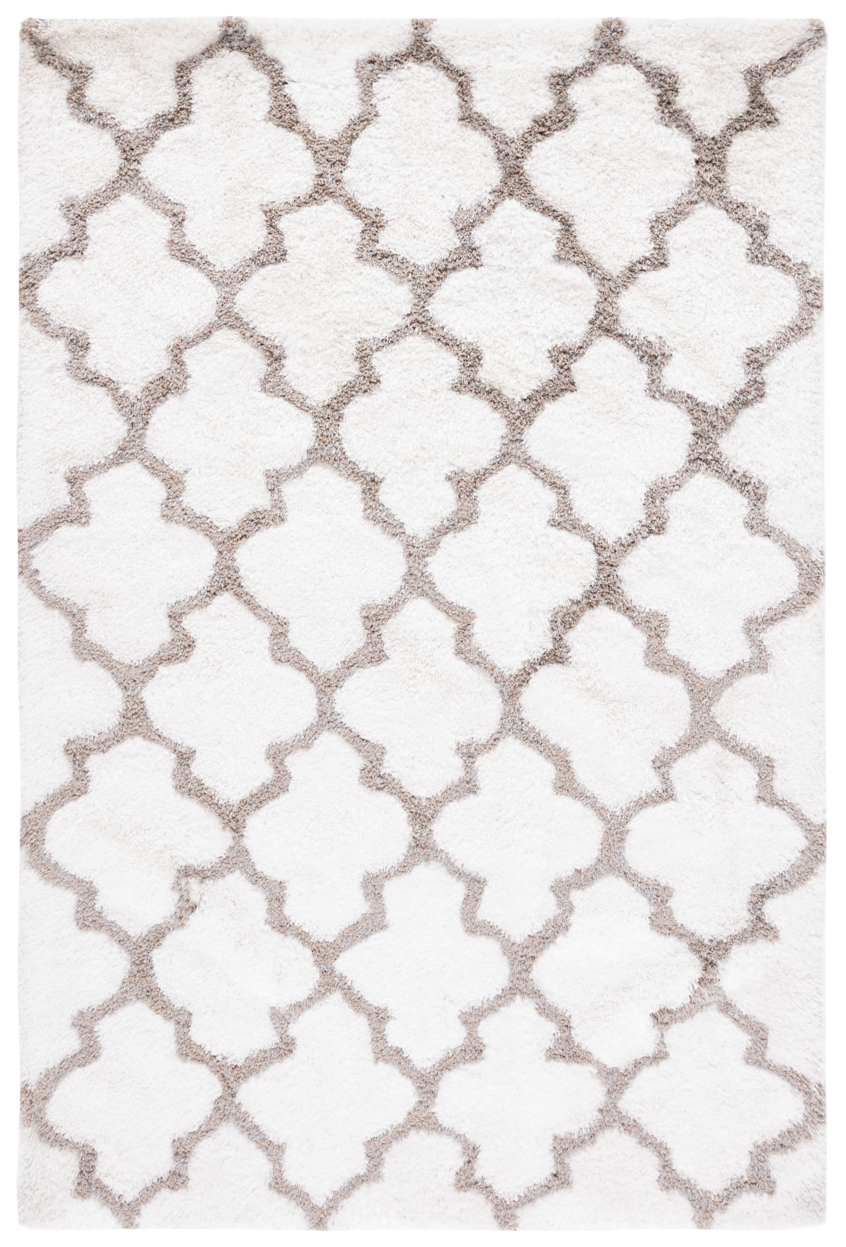 Ivory and Silver Hand-Tufted Geometric Shag Area Rug, 6' x 9'