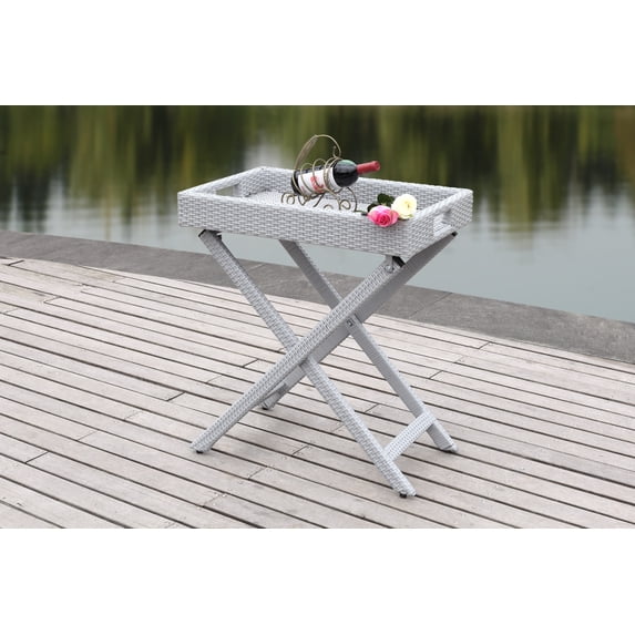 SAFAVIEH Bardia Outdoor Patio Wicker Folding Tray Table, Grey