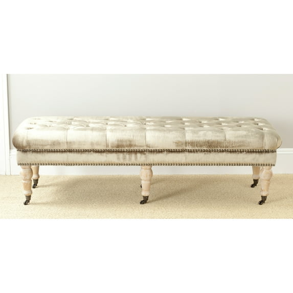 SAFAVIEH Barney Tufted Bench Brass Nail Head Antique Sage