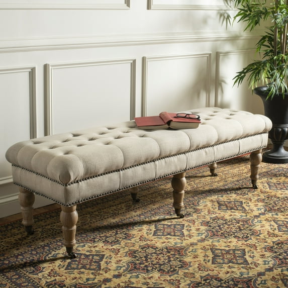 SAFAVIEH Barney Tufted Bench Brass Nail Head True Taupe