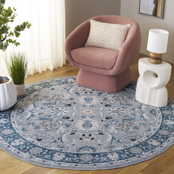 SAFAVIEH Bayside Aline Oriental Polyester Area Rug, Blue/Gray, 6'7" x 6'7" Round
