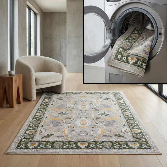 SAFAVIEH Bayside Aline Oriental Polyester Area Rug, Green/Beige, 8' x 10'