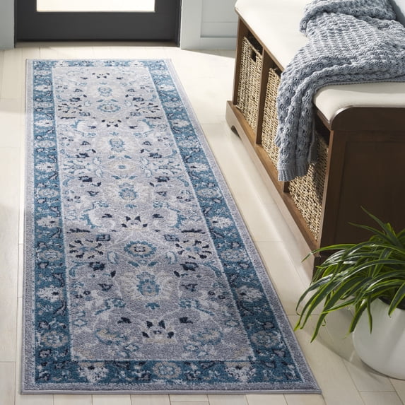 SAFAVIEH Bayside Aline Oriental Polyester Runner Rug, Blue/Gray, 2'2" x 8'