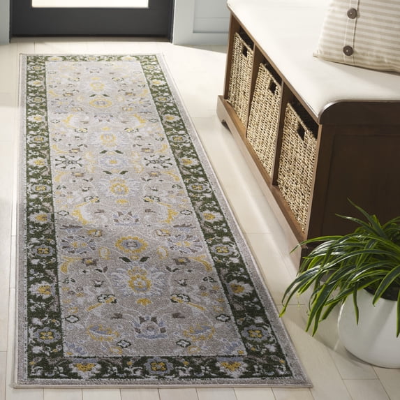 SAFAVIEH Bayside Aline Oriental Polyester Runner Rug, Green/Beige, 2'2" x 8'