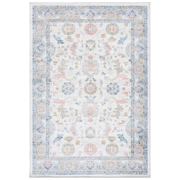 SAFAVIEH Bayside Aline Traditional Machine Washable Area Rug, 5'3" x 7'6", Beige/Blue
