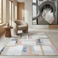 thumbnail image 1 of SAFAVIEH Bayside Ava Abstract Polyester Machine Washable Area Rug, Ivory/Blue Rust, 6'7" x 6'7" Square, 1 of 13