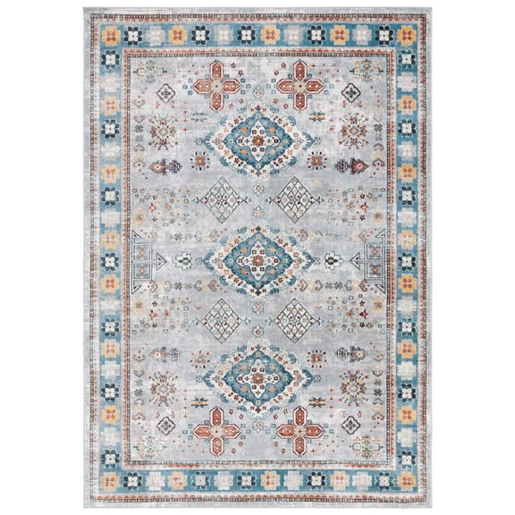 SAFAVIEH Bayside Bruno Traditional Machine Washable Area Rug, 5'3" x 7'6", Light Grey/Blue