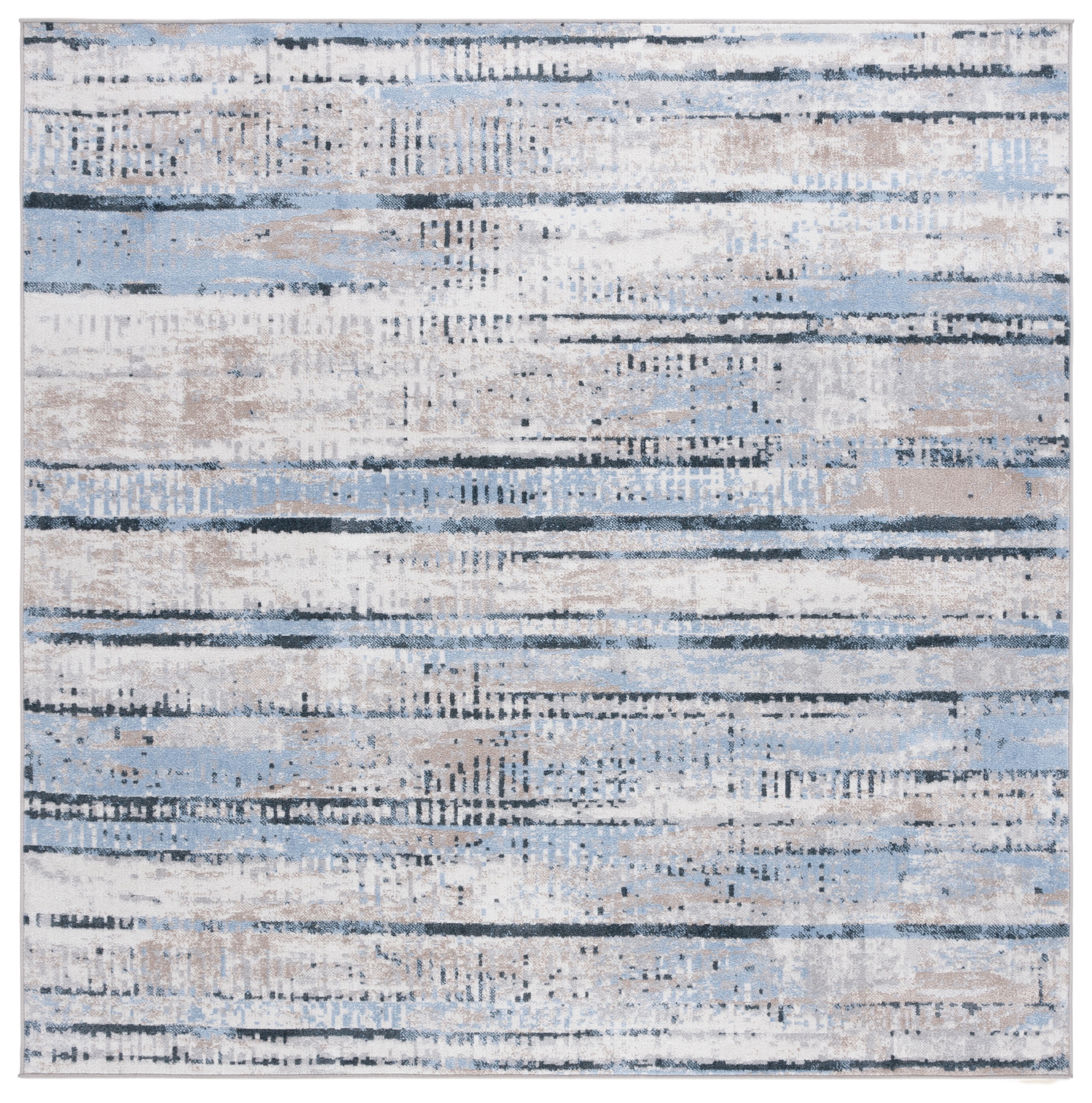 Bayside Blue and Gold Square Synthetic Area Rug