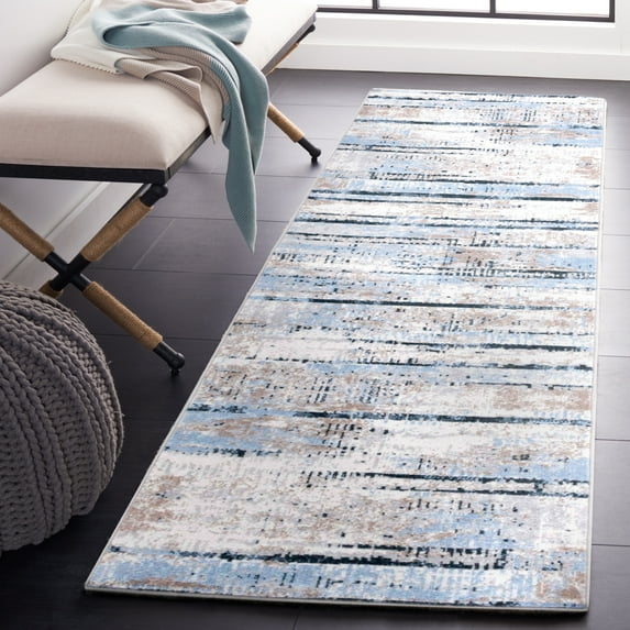 SAFAVIEH Bayside Donella Abstract Polyester Machine Washable Runner Rug, Blue/Gold, 2'2" x 8'