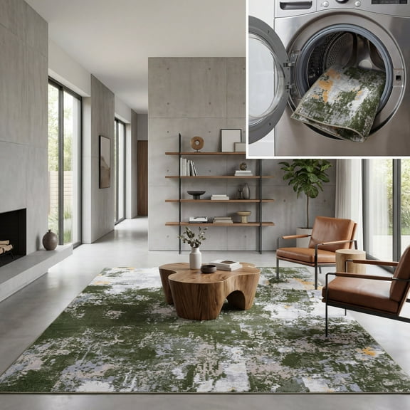 SAFAVIEH Bayside Everard Abstract Polyester Area Rug, Green/Gray, 5'3" x 7'6"