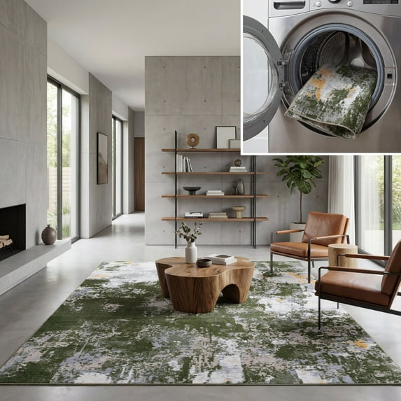 SAFAVIEH Bayside Everard Abstract Polyester Area Rug, Green/Gray, 9' x 12'