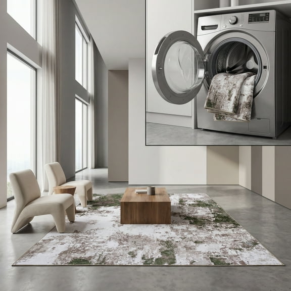 SAFAVIEH Bayside Everard Abstract Polyester Area Rug, Ivory/Green, 9' x 12'