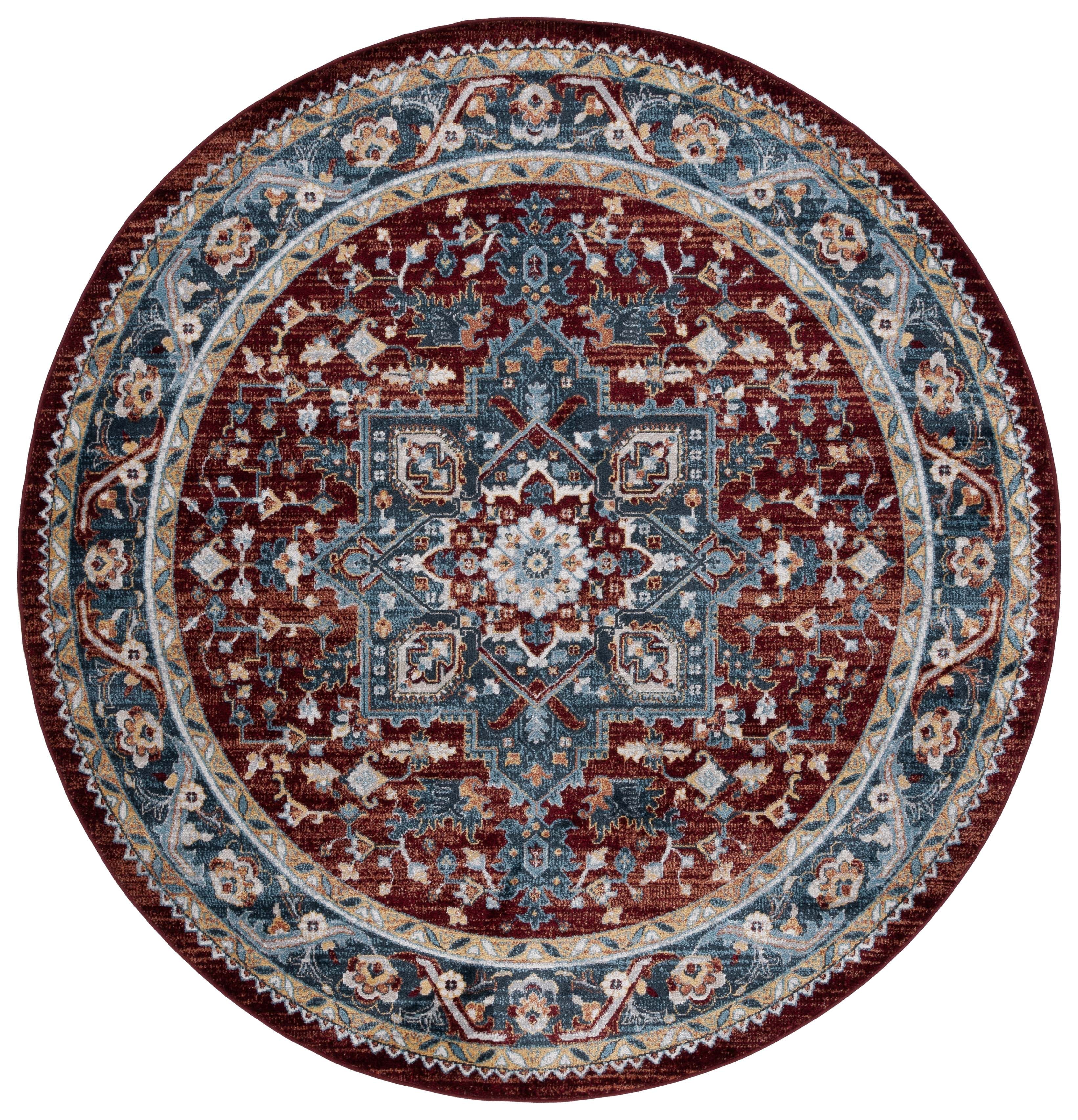 Bayside Red and Blue Round Synthetic Washable Area Rug