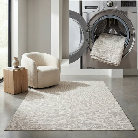 SAFAVIEH Bayside Hubert Texture Polyester Area Rug, Ivory/Light Brown, 8' x 10'