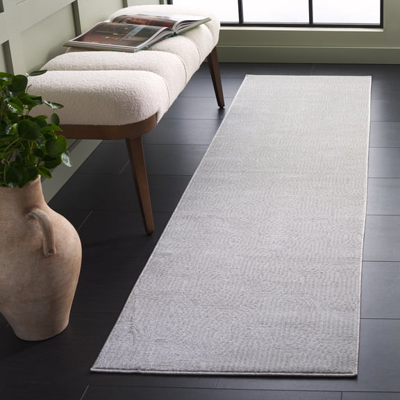 SAFAVIEH Bayside Hubert Texture Polyester Machine Washable Runner Rug, Ivory/Light Gray, 2'2" x 8'