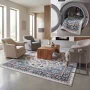 SAFAVIEH Bayside Keila Oriental Polyester Machine Washable Area Rug, Blue/Gray, 5'3" x 7'6"