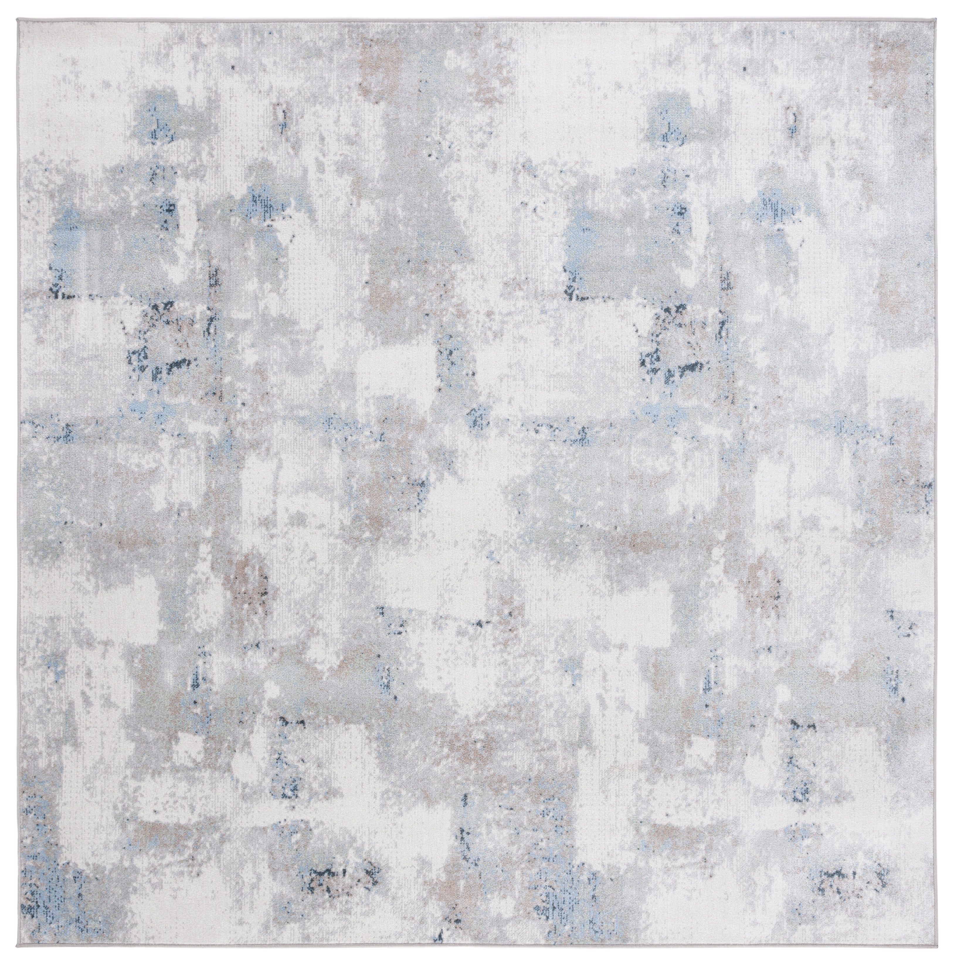 Modern Blue and Gray Synthetic Square Washable Area Rug