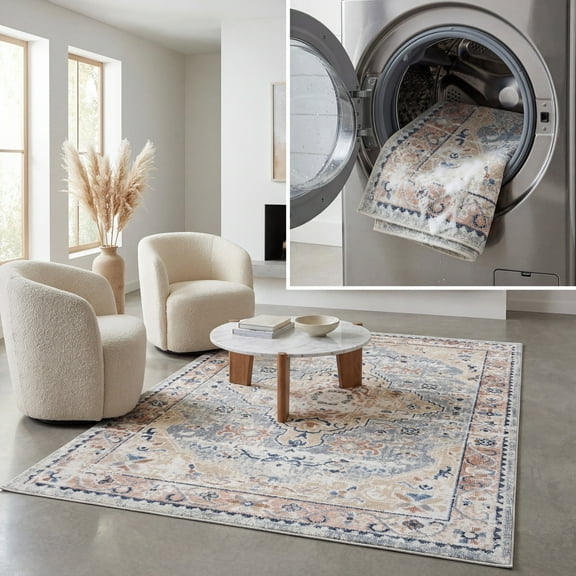 SAFAVIEH Bayside Rudy Oriental Polyester Machine Washable Area Rug, Sage/Gold, 3' x 5'