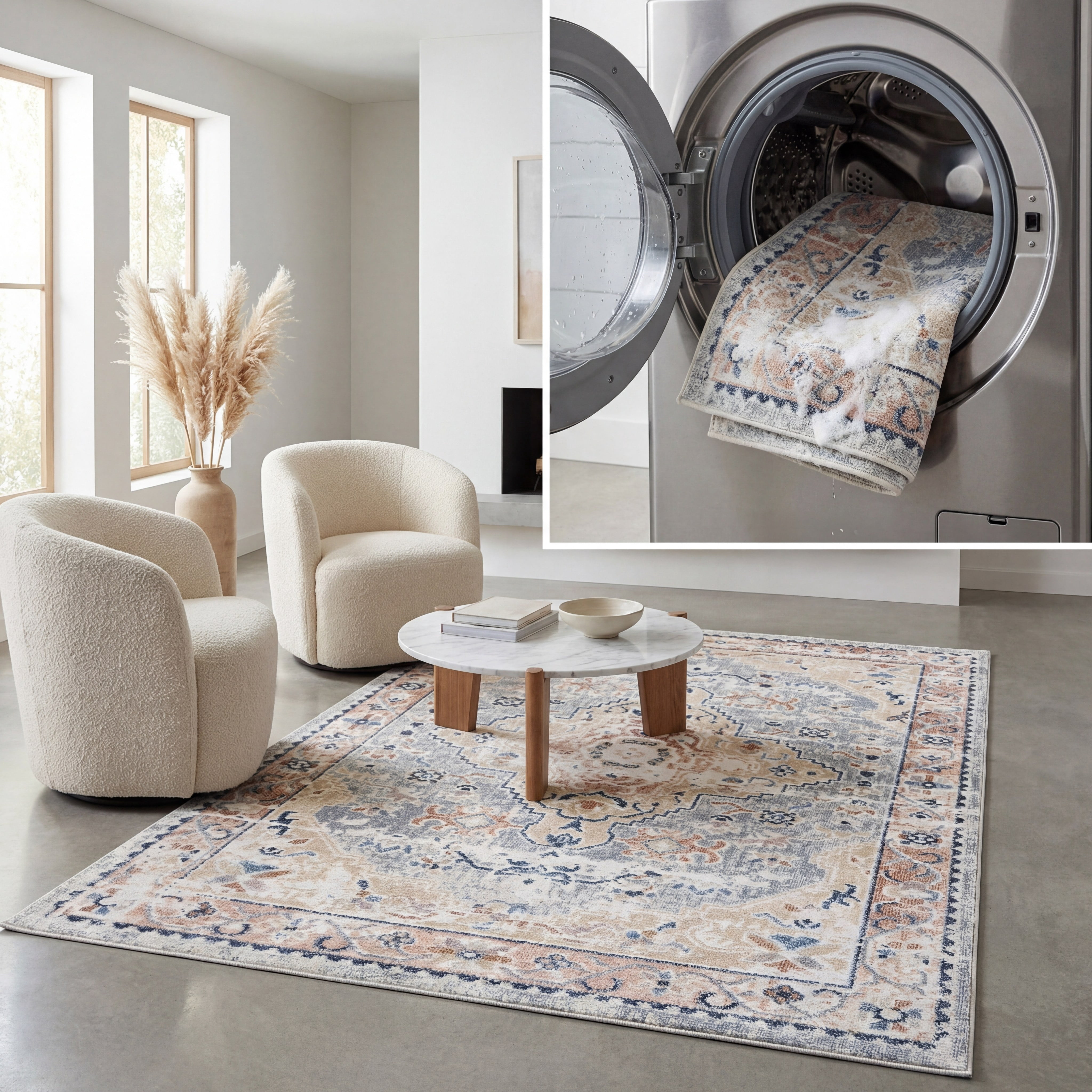 SAFAVIEH Bayside Rudy Oriental Polyester Machine Washable Area Rug, Sage/Gold, 4' x 6'