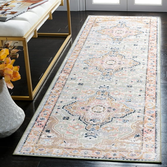 SAFAVIEH Bayside Rudy Oriental Polyester Machine Washable Runner Rug, Sage/Gold, 2'2" x 6'