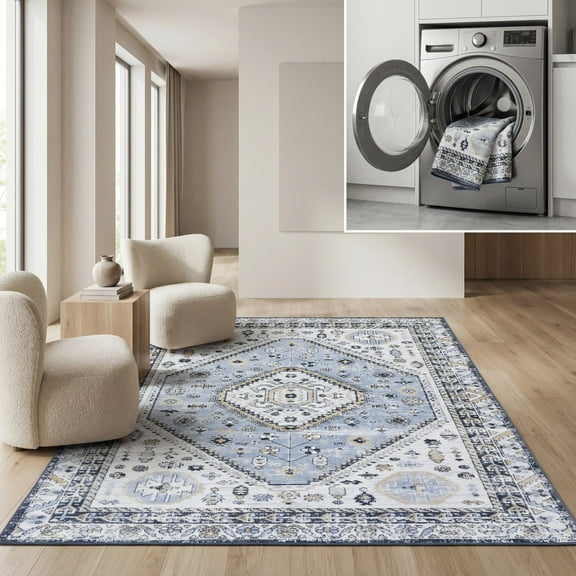 SAFAVIEH Bayside Sherwood Oriental Polyester Area Rug, Blue/Navy, 6'7" x 6'7" Square