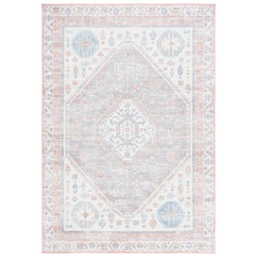 SAFAVIEH Bayside Sherwood Oriental Polyester Machine Washable Area Rug, Ivory/Blue Pink, 5'3" x 7'6"