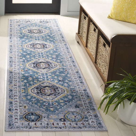 SAFAVIEH Bayside Sherwood Oriental Polyester Runner Rug, Blue/Gray, 2'2" x 8'