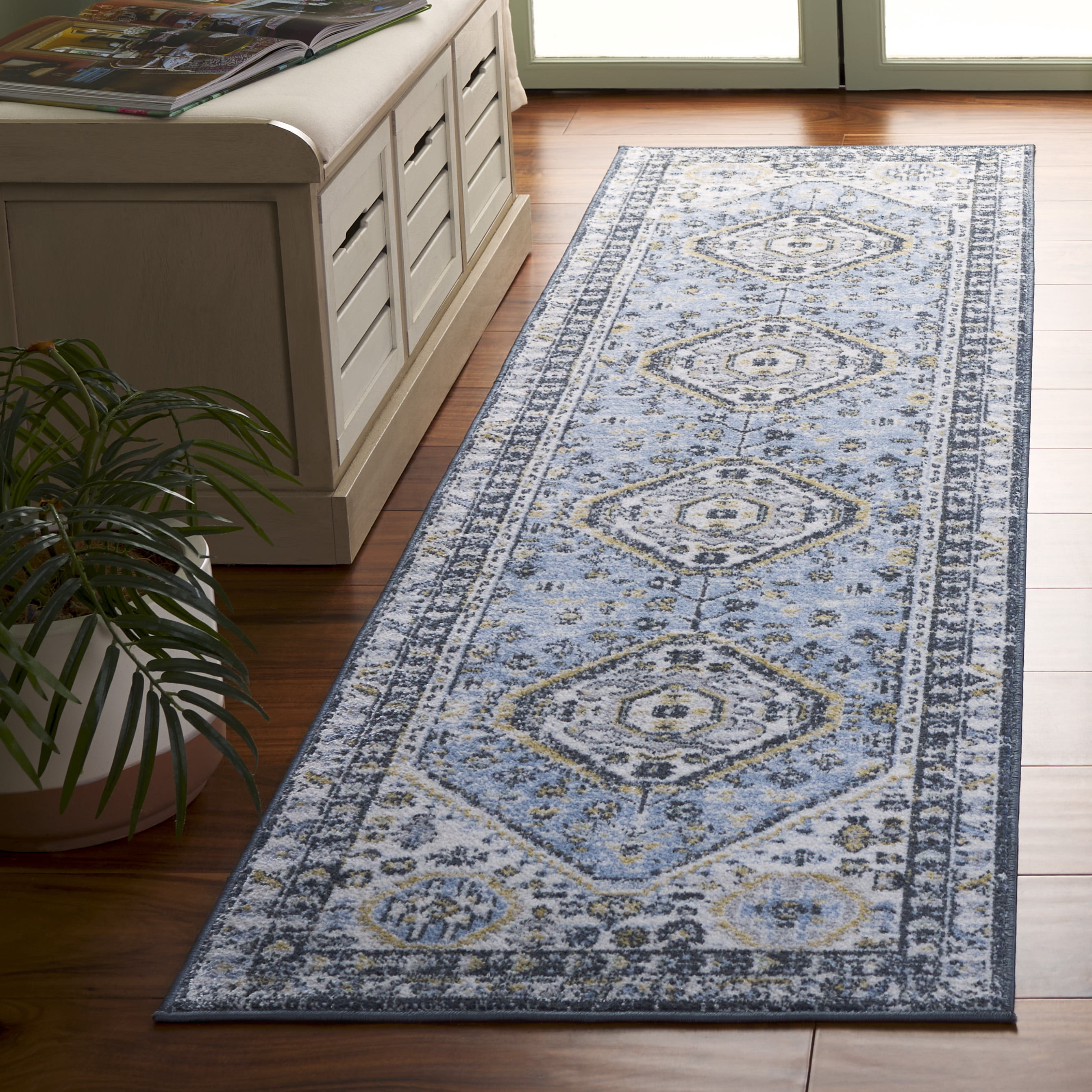 Polyester Runner Rugs SAFAVIEH Bayside Sherwood Oriental Polyester Runner Rug, Blue/Navy, 2'2 ...