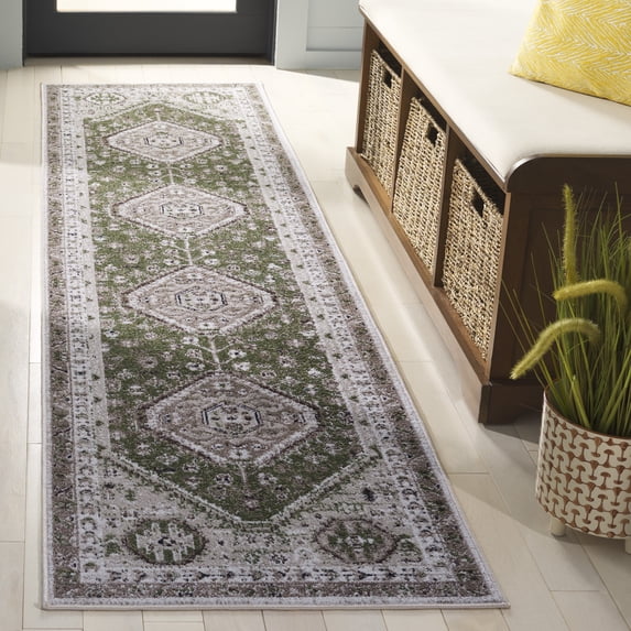 SAFAVIEH Bayside Sherwood Oriental Polyester Runner Rug, Green/Ivory, 2'2" x 8'