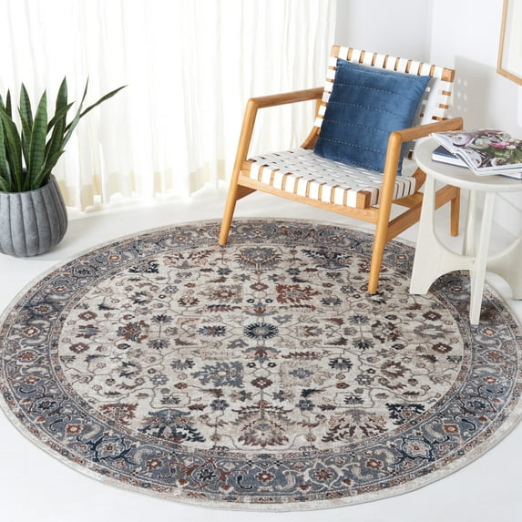SAFAVIEH Bayside Sheryll Floral Polyester Machine Washable Area Rug, Gray/Blue, 6'7" x 6'7" Round