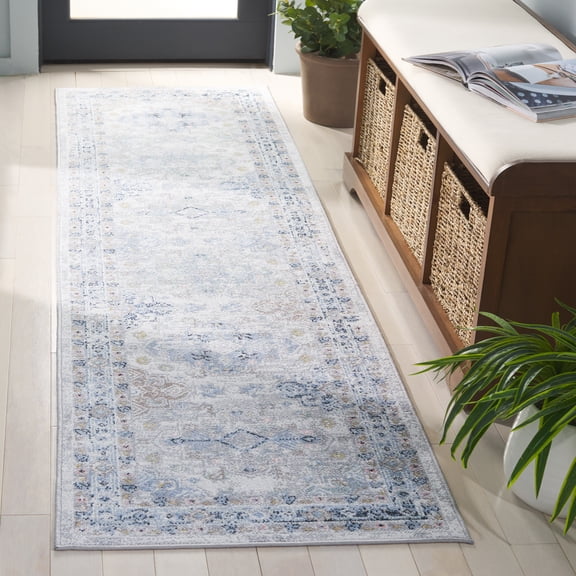 SAFAVIEH Bayside Zoja Oriental Polyester Machine Washable Runner Rug, Gray/Blue, 2'2" x 8'