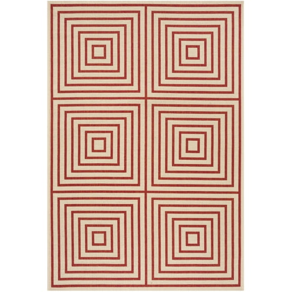SAFAVIEH Beach House Arthur Geometric Indoor/Outdoor Area Rug, Red/Creme, 2'2" x 4'