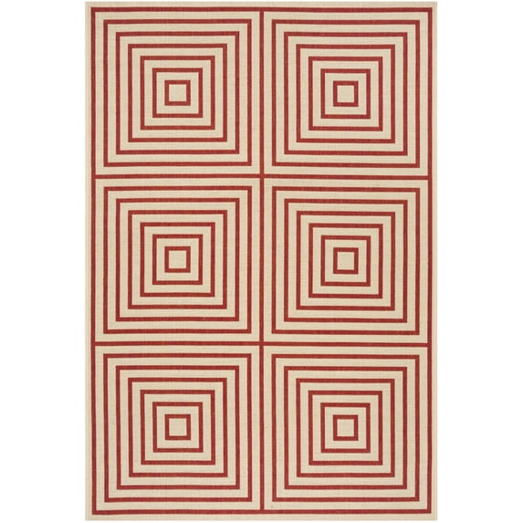 SAFAVIEH Beach House Arthur Geometric Indoor/Outdoor Area Rug, Red/Creme, 2'2" x 4'