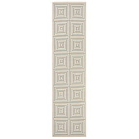 SAFAVIEH Beach House Arthur Geometric Indoor/Outdoor Runner Rug, Cream/Aqua, 2'2" x 6'