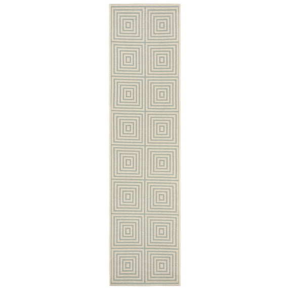SAFAVIEH Beach House Arthur Geometric Indoor/Outdoor Runner Rug, Cream/Aqua, 2'2" x 6'