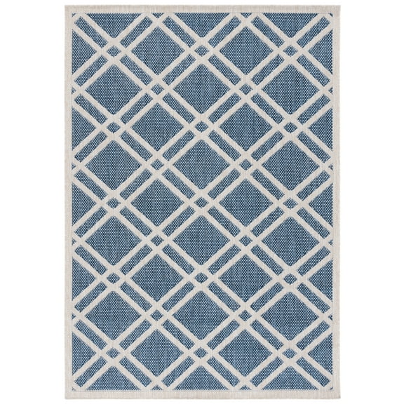 SAFAVIEH Beach House Aylen Geometric Indoor/Outdoor Area Rug, Blue/Ivory, 8' x 10'