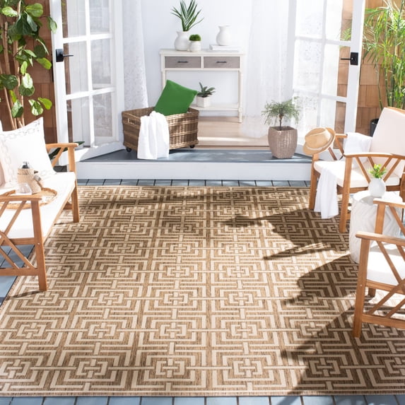 SAFAVIEH Beach House Bethanie Geometric Indoor/Outdoor Area Rug, Beige/Cream, 6'7" x 6'7" Square