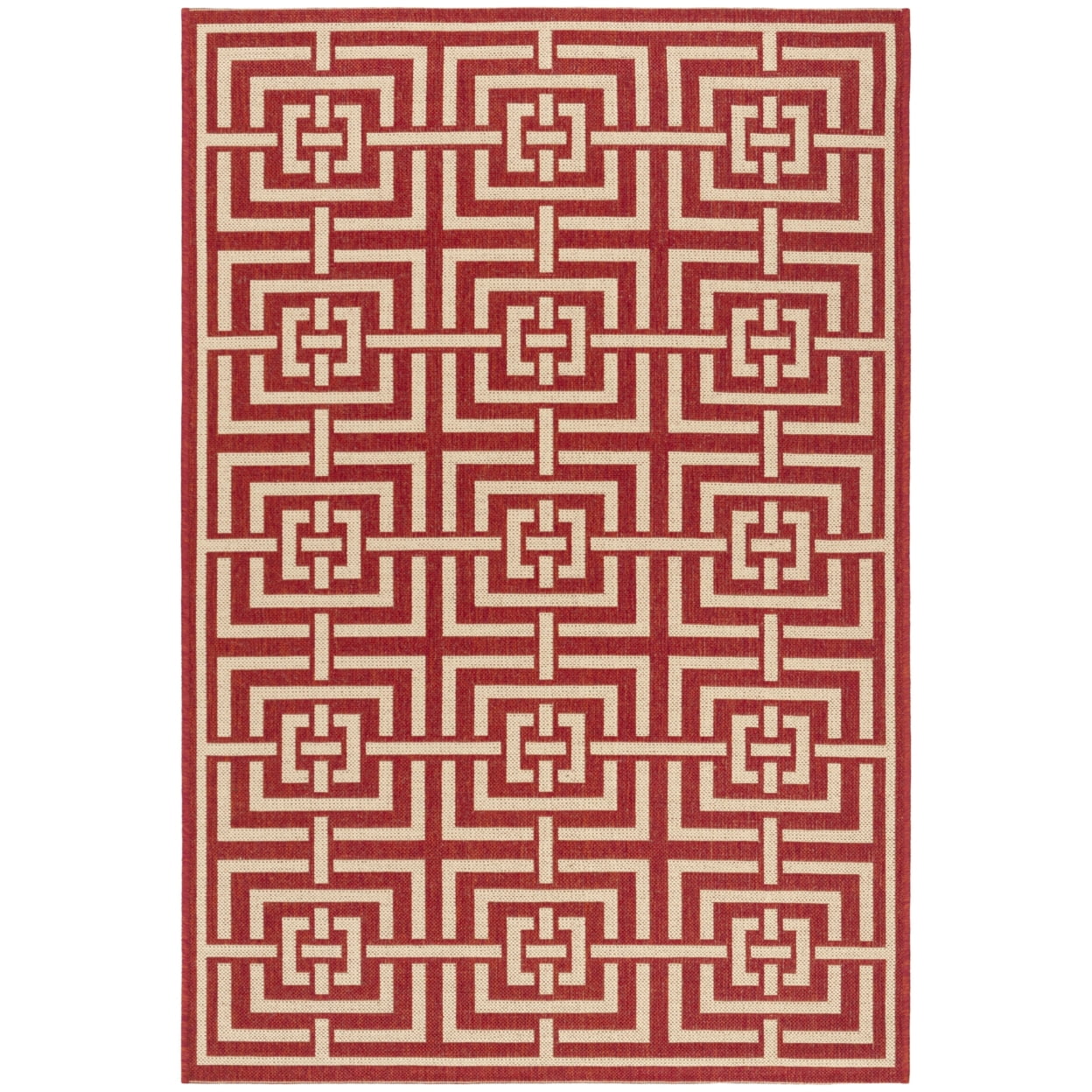 SAFAVIEH Beach House Bethanie Geometric Indoor/Outdoor Area Rug, Red/Creme, 4' x 6'
