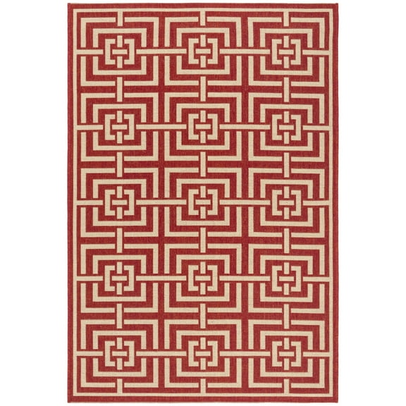 SAFAVIEH Beach House Bethanie Geometric Indoor/Outdoor Area Rug, Red/Creme, 4' x 6'