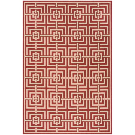 SAFAVIEH Beach House Bethanie Geometric Indoor/Outdoor Area Rug, Red/Creme, 5'3" x 7'6"
